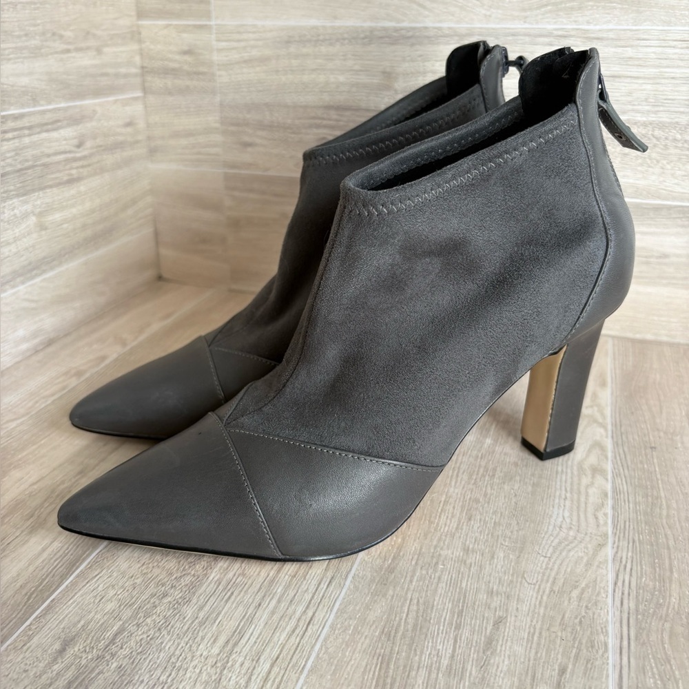 Cole Haan Heeled Bootie Grey Suede Ankle Boots Pointed Toe Size 6.5 $200